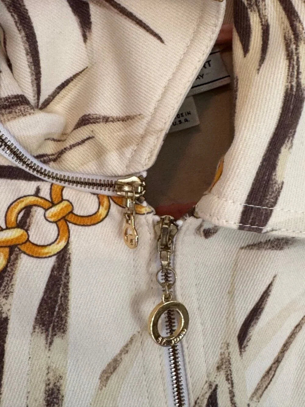 St. John Sport By Marie Gray Palm & Chain Print Jacket Zip-Up Pockets Made In US - Picture 6 of 16